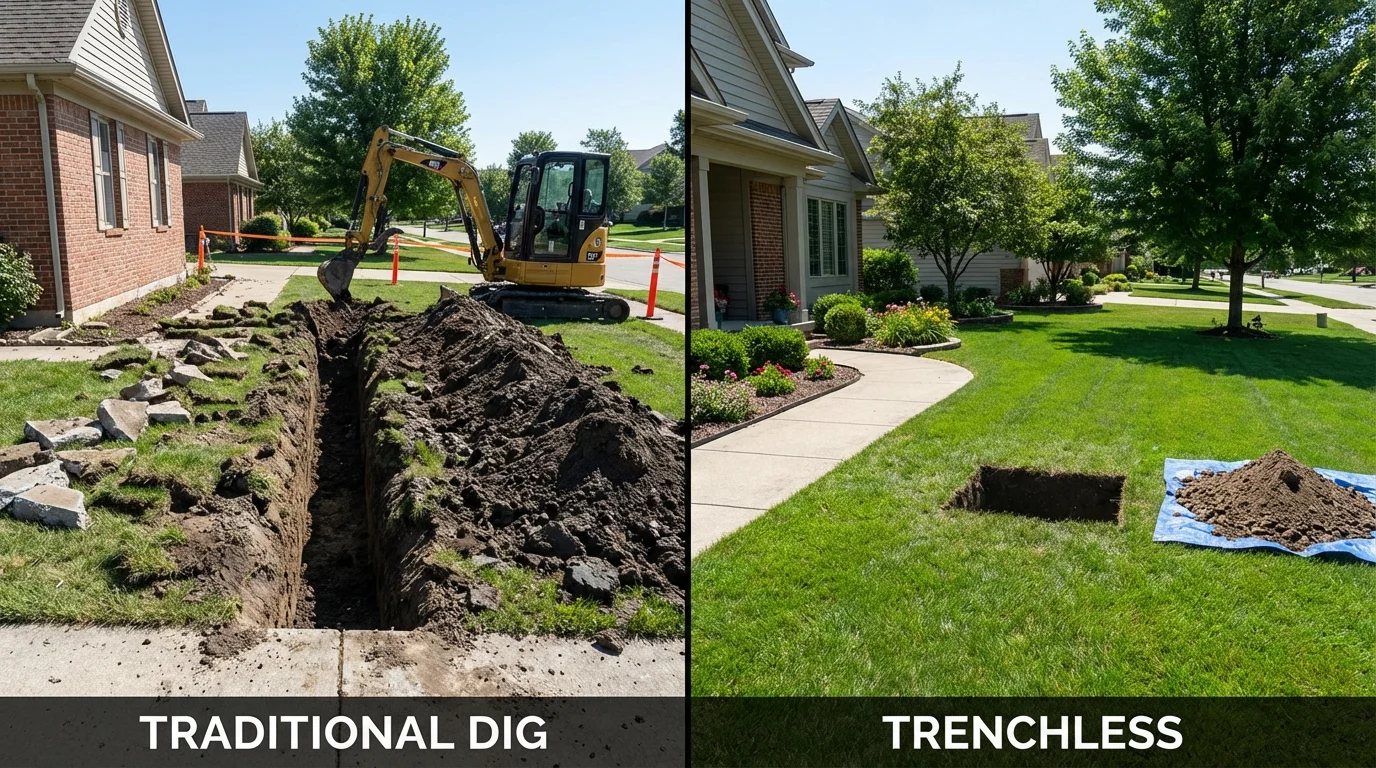 Trenchless sewer repair with minimal yard damage versus traditional excavation in Harrison, NJ